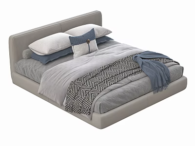 Modern Upholstered Children's Bed With Gray Headboard Colorful Pillows And Geometric Blanket 3d model