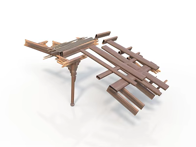 Modern Abstract Wooden Structure With Interconnected Planks And Metal Joints 3d model