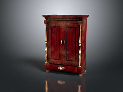 Vintage Style Red Entryway Cabinet And Side Cabinet With Gold Accents 3d model