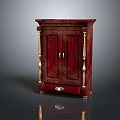 Vintage Style Red Entryway Cabinet And Side Cabinet With Gold Accents
