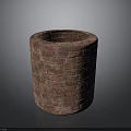 Cylindrical Red Brick Planter Featuring Classic Brick Pattern And Round Top Opening Design 3d model