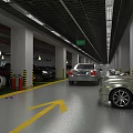 Spacious Indoor Parking Lot With Yellow Arrows Parked Cars And Columns