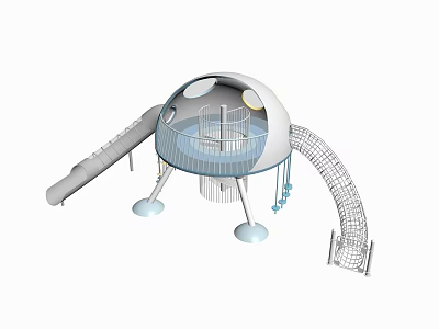 Modern Dome Shaped Playground Equipment With Slide Railings Climbing Net And Support Legs 3d model
