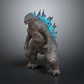 3D Godzilla Model Standing Pose With Blue Dorsal Fins And Rough Skin On Gray Background