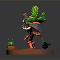 Man With Cactus Hat Decorative Outfit Holding Staff On Red Base With Small Cactus 3d model