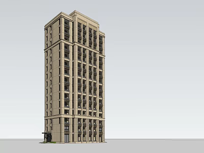 Classical Style High rise Residential Building With Light Colored Facade And Multiple Windows 3d model