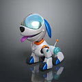 Cute Robot Dog With Transparent Helmet Sticking Out Tongue And Mechanical Parts
