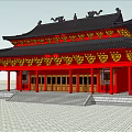 Ancient Chinese Architecture Featuring Double Tiered Roof Black Tiles Red Pillars and Stone Steps