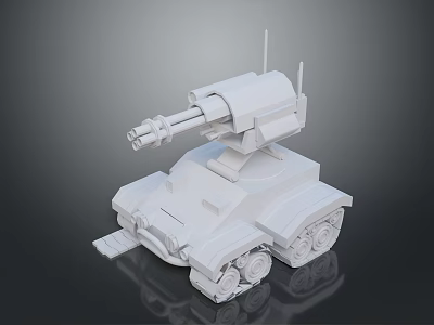 White Tank Model with Cannon Tracks and Antenna on Gray Background 3d model