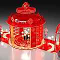 Red Festive Tobacco and Liquor Store with Pavilion Style and Decorative Lanterns Around