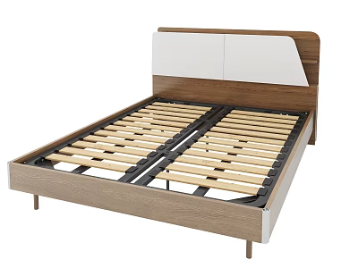 Modern Double Bed Frame With Wooden Slats And Stylish Headboard Design 3d model