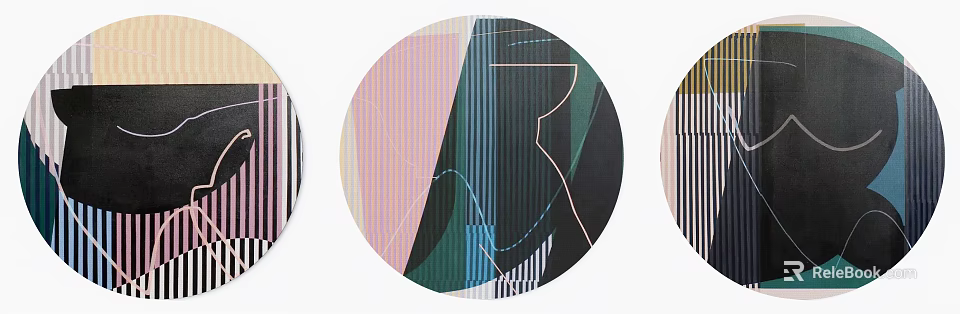 Colorful Round Rug With Abstract Lines And Modern Geometric Design Patterns 3d model 