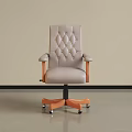 Beige Diamond Tufted Office Chair With Wooden Armrests And Orange Casters