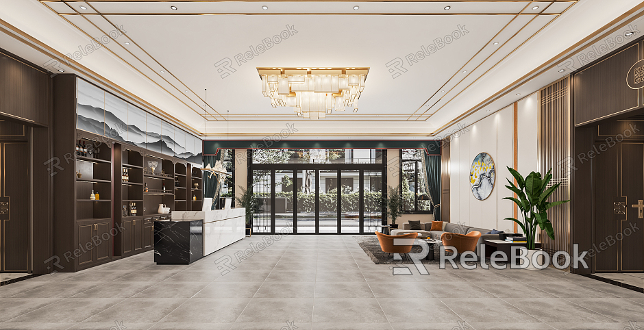 New Chinese Lobby Hotel Lobby Hotel Lobby Hotel Reception Area Reception Cashier Reception Rest Area model