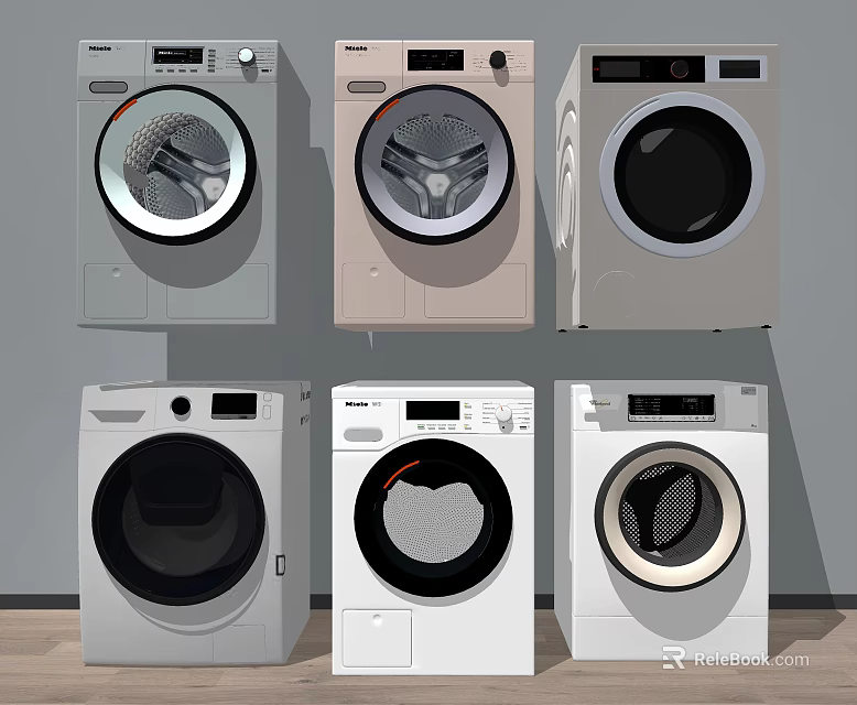 Modern Washing Machines in Various Colors and Different Styles Arranged for Home Appliance 3d model 