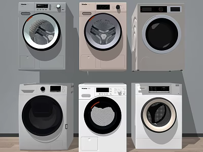 Modern Washing Machines in Various Colors and Different Styles Arranged for Home Appliance 3d model