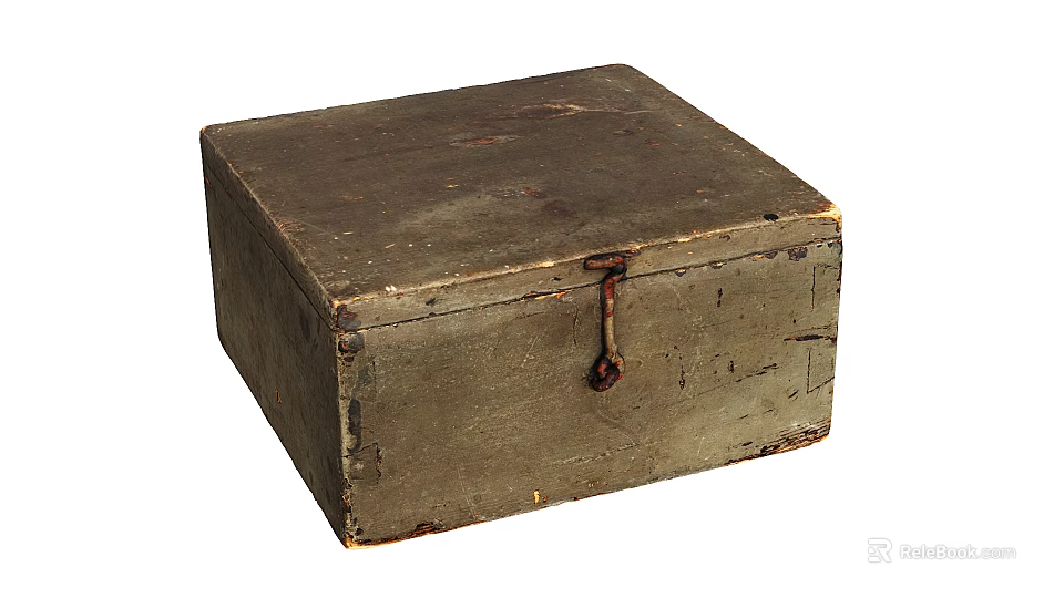 Vintage Wooden Storage Box With Worn Surface And Metal Latch 3d model 