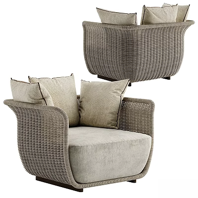 Elegant Modern Rattan Leisure Chair with Soft Beige Cushions and Comfortable Design 3d model