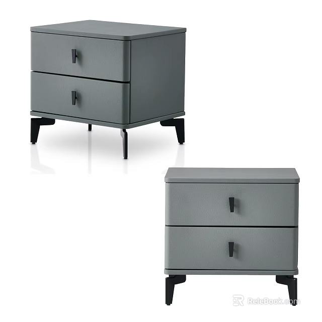 Modern Gray Nightstand With Two Drawers And Black Legs Design 3d model