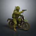 Detailed Military Motorcycle With Soldier in Green Uniform Riding And Holding Gun