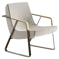 Modern Leisure Chair With Light Gray Woven Fabric Wooden Armrests And Metal Frame
