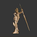 Golden Robot Character Model With Mechanical Wings On Pedestal Base And Intricate Design