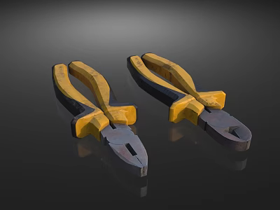 Two Heavy Duty Pliers With Yellow Handles And Metal Jaws For Hardware Tools 3d model