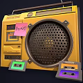 Yellow Vintage Boombox Radio with Cassette Tapes and My Mix Note