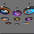 Colorful Modern Circular Chandeliers With Illuminated Patterns Hanging Design 3d model