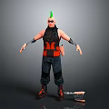 3D Character With Green Mohawk Black Vest Orange Accents Arm Guards Dark Pants Orange Boots
