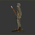 Military Game Movie Character In Green Uniform With Helmet Rifle And Base With Green Plants