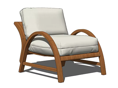 Lounge Chair With Wooden Frame Curved Armrests White Cushion And Backrest 3d model