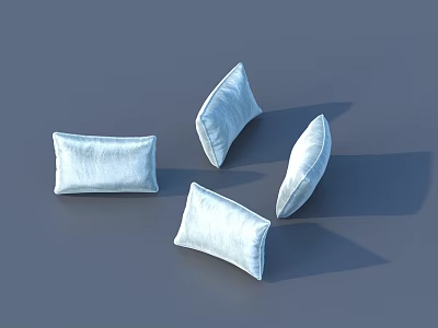 Four Soft Light Blue Decorative Pillows Arranged on Gray Background 3d model