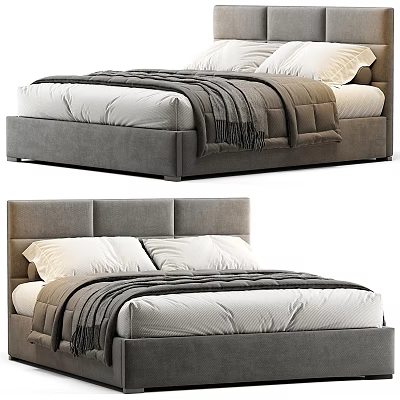 Modern Double Bed With Grey Headboard White Sheets And Soft Blanket 3d model