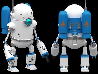 Smart Robot With White And Blue Design Round Head And Blue Eye Sensor 3d model