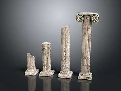 Gypsum Line Classical Decorative Columns With Spiral Details And Different Heights 3d model