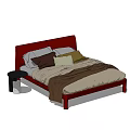Red Headboard Double Bed With Multiple Colored Pillows Brown Blanket And Black Side Nightstand 3d model