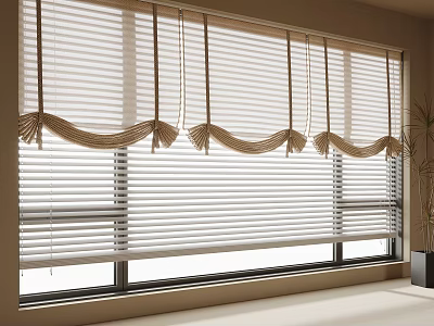 Elegant White Window Blinds With Beige Knot Tiebacks For Home Interior Decor 3d model