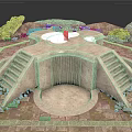 Ancient Stone Structure With Circular Design And Steps Surrounded By Ruins 3d model