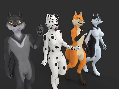 Anthropomorphic Animal Characters With Colorful Designs And Standing Poses 3d model