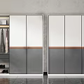 Modern Double Wardrobes with White Gray Panels Copper Trim and Internal Hanging Storage
