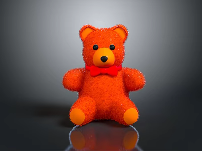 Cute Orange Stuffed Teddy Bear with Red Bow Tie as Daily Life Essential 3d model
