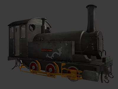 Vintage Steam Train Locomotive With Black Body And Yellow Wheels 3d model