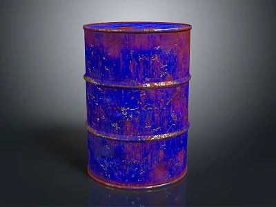 Rusty Blue And Red Barrel With Peeling Paint Texture On Gray Background 3d model