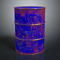 Rusty Blue And Red Barrel With Peeling Paint Texture On Gray Background