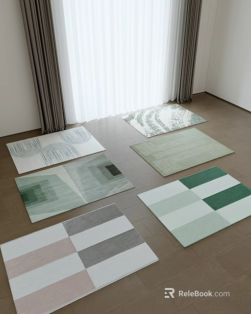 Various Square Rugs With Different Colors And Modern Patterns For Interior 3d model