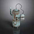 Rusted Teal Vintage Industrial Equipment With Metal Structure Top Chimney And Black Cable