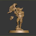 Detailed Golden Man Statue Holding Eagle With Butterfly On Pedestal