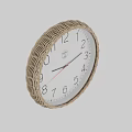 Decorative Wall Clock with Golden Wicker Frame White Dial Black Numbers and Hands