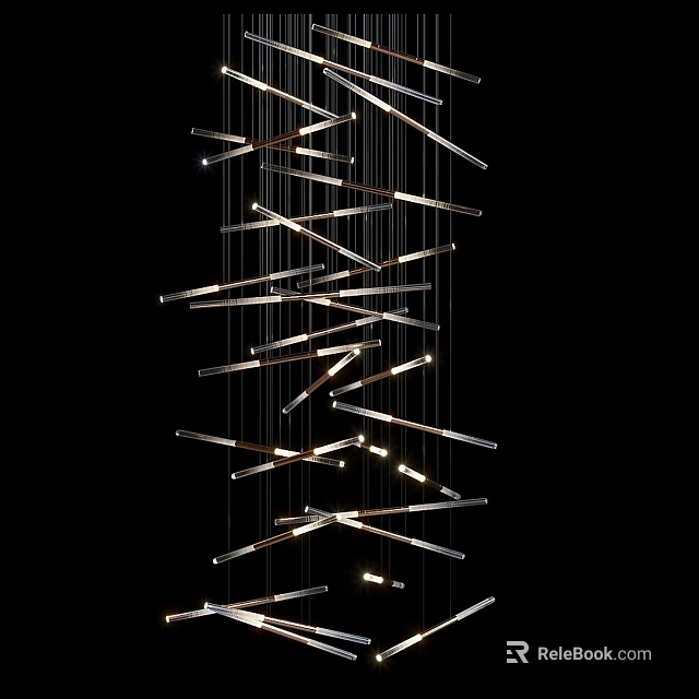 Modern Linear Design Chandelier With Metal Rods And Illuminated Light Features 3d model 